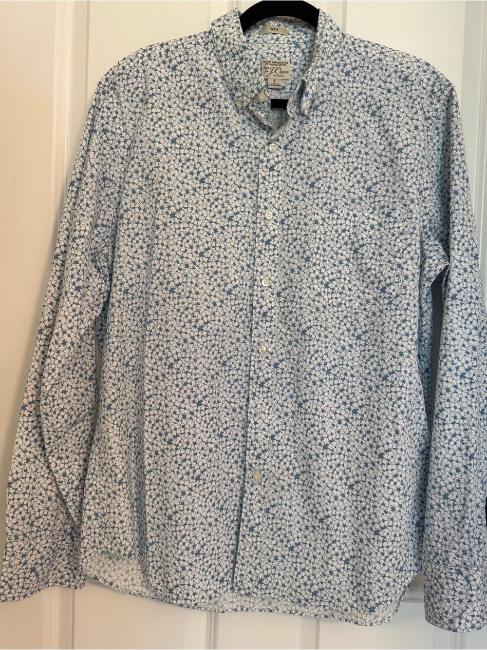 J.Crew Slim Fit Floral Button Down Shirt Blue White Organic Cotton Large